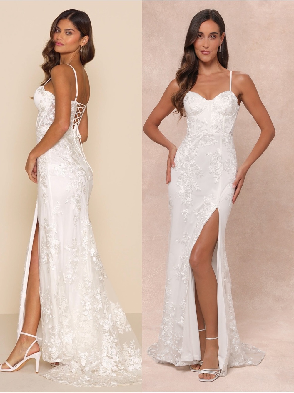 LULUS Floral Embroidery Sequin Mesh Sweetheart Bustier Corset Wedding Dress M
